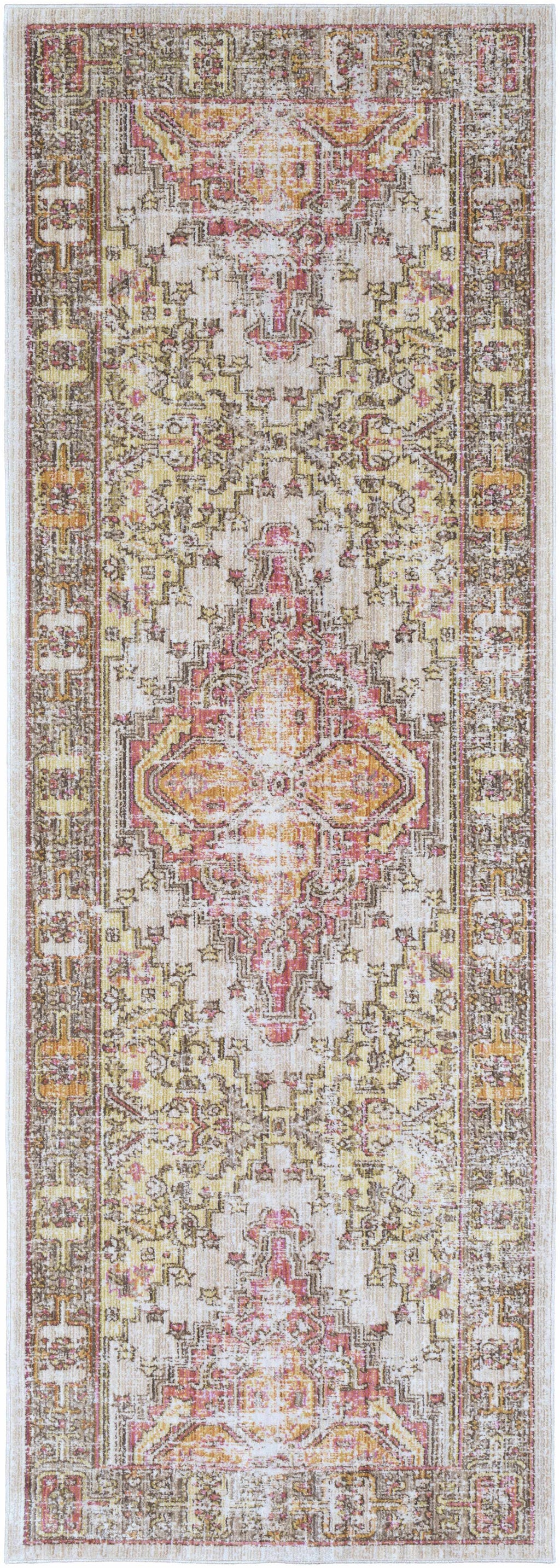 Machine-Woven Polyester Rug – Traditional Low-Pile Area Rug, Dark Brown & Coral