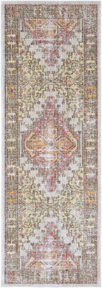 Machine-Woven Polyester Rug – Traditional Low-Pile Area Rug, Dark Brown & Coral