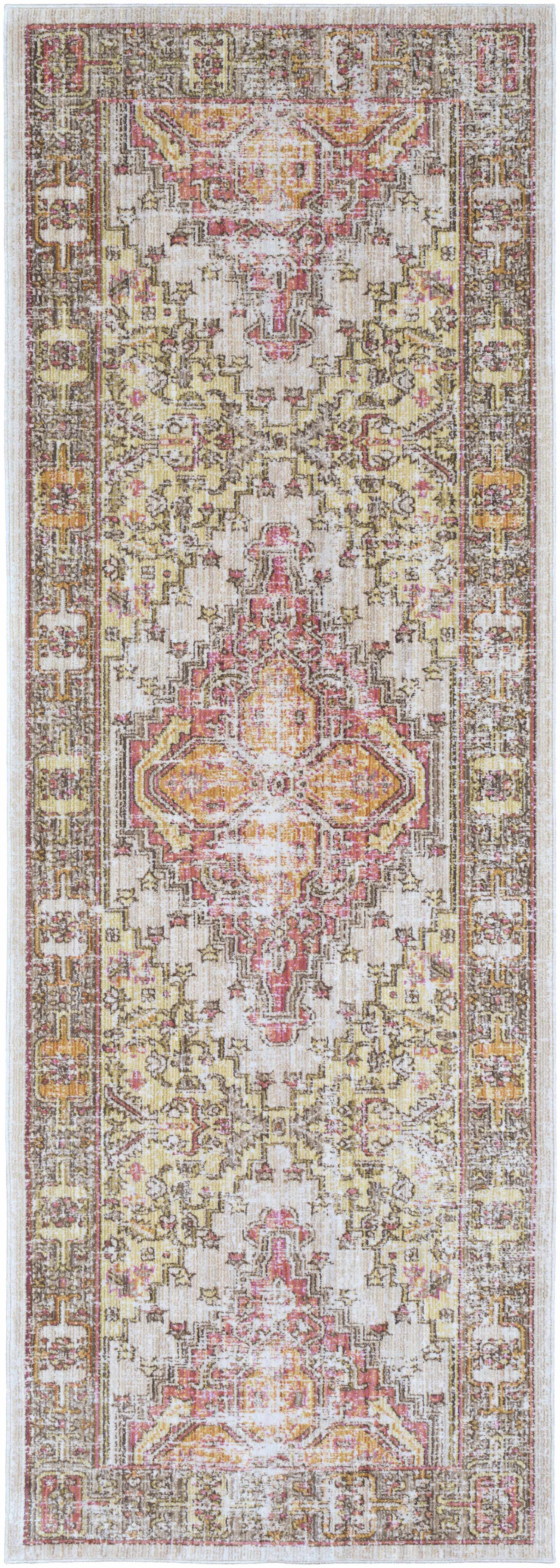 Machine-Woven Polyester Rug – Traditional Low-Pile Area Rug, Dark Brown & Coral