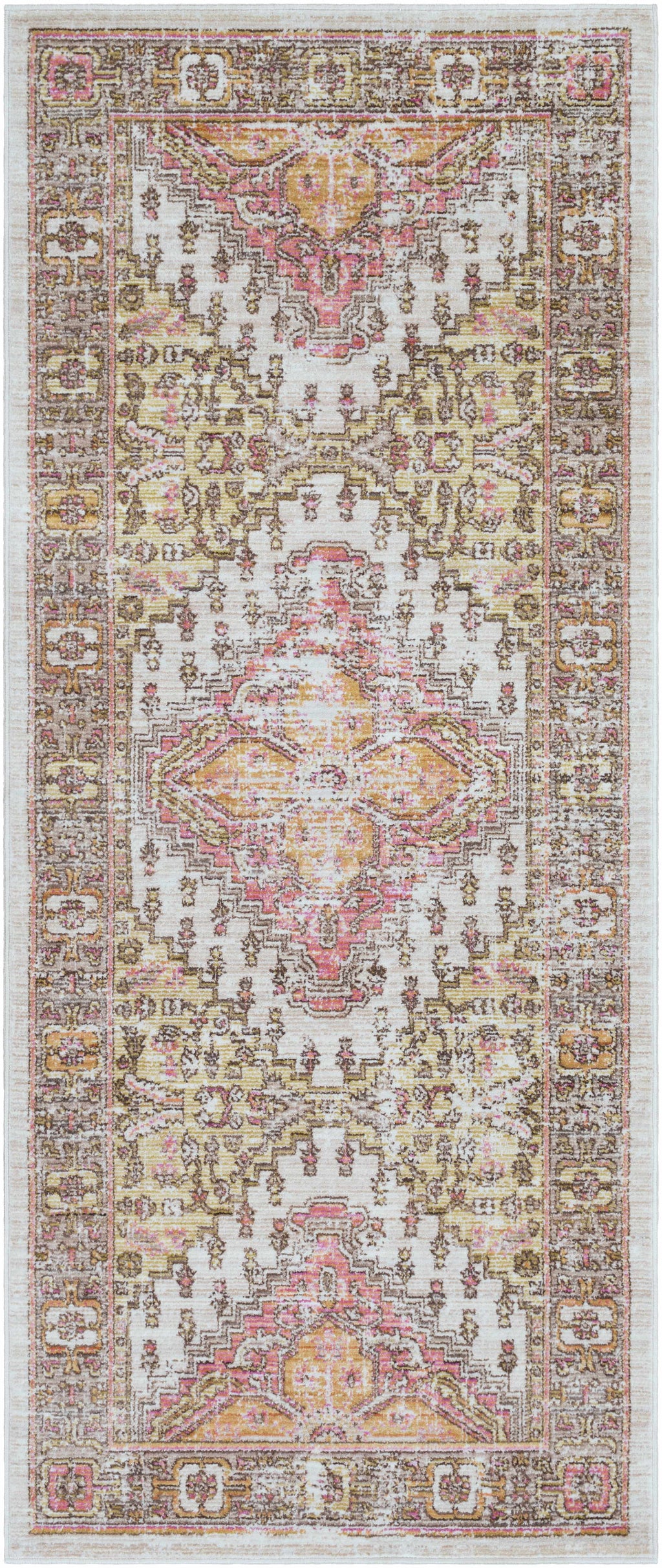 Machine-Woven Polyester Rug – Traditional Low-Pile Area Rug, Dark Brown & Coral