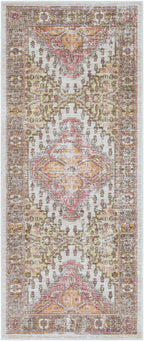 Machine-Woven Polyester Rug – Traditional Low-Pile Area Rug, Dark Brown & Coral
