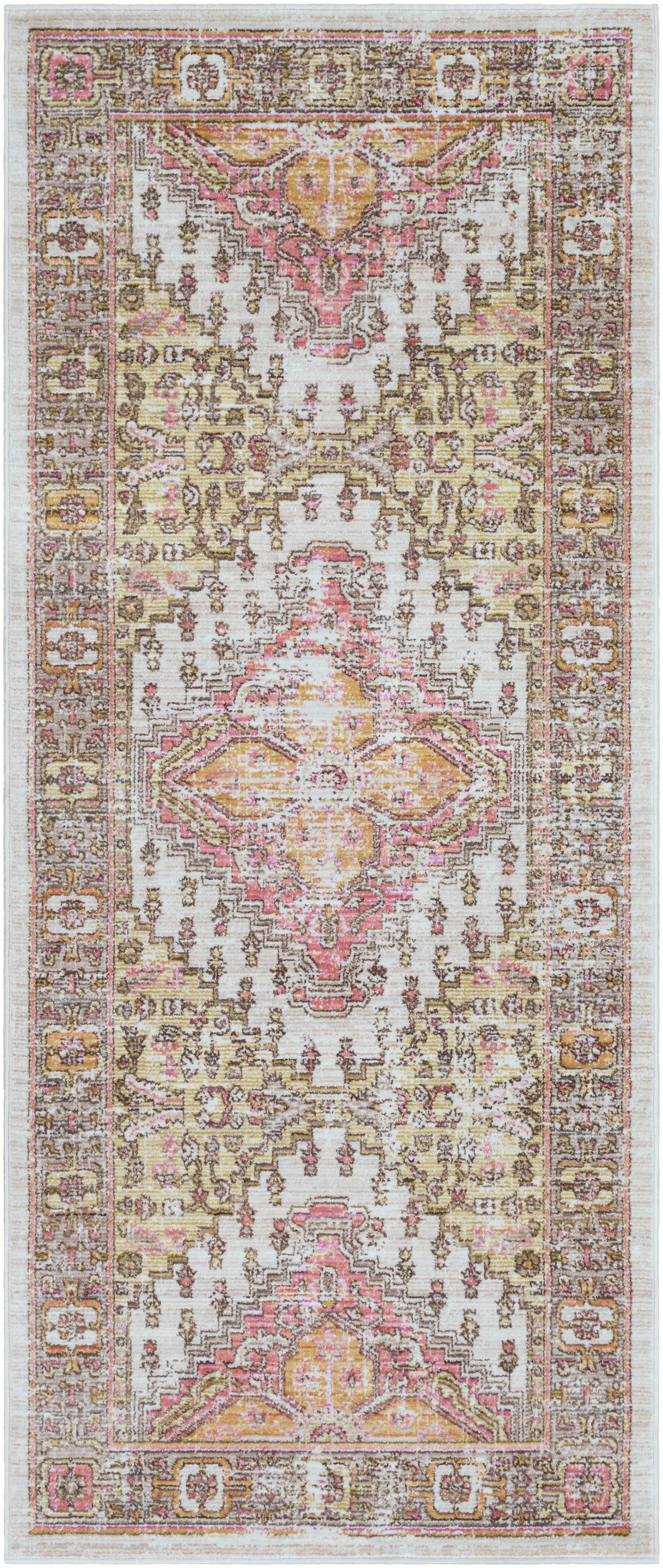Machine-Woven Polyester Rug – Traditional Low-Pile Area Rug, Dark Brown & Coral