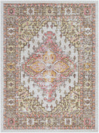 Machine-Woven Polyester Rug – Traditional Low-Pile Area Rug, Dark Brown & Coral