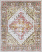 Machine-Woven Polyester Rug – Traditional Low-Pile Area Rug, Dark Brown & Coral