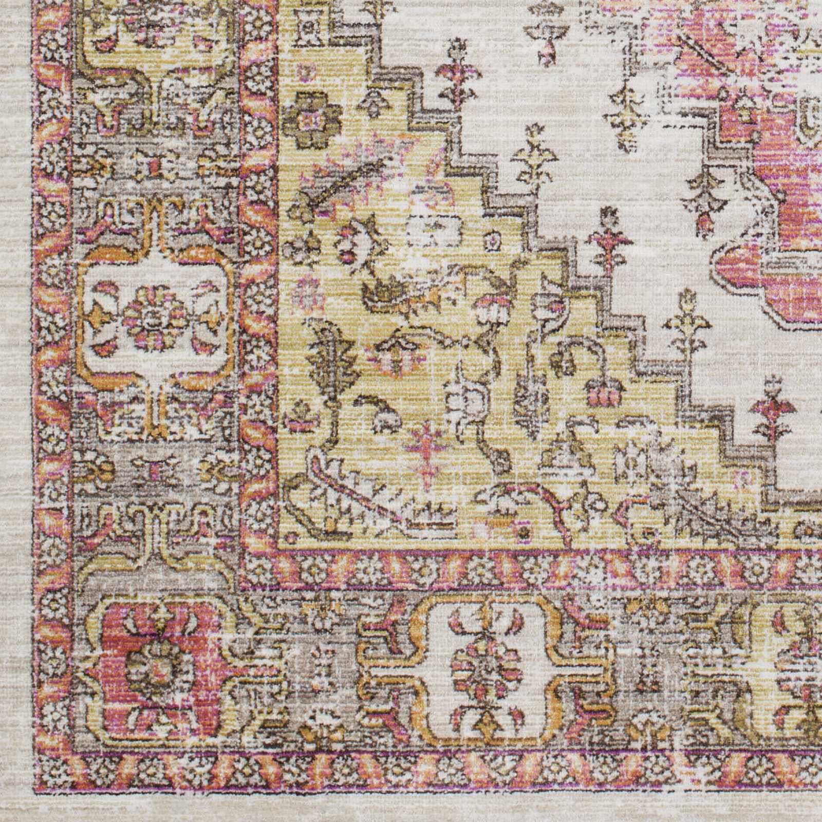 Machine-Woven Polyester Rug – Traditional Low-Pile Area Rug, Dark Brown & Coral