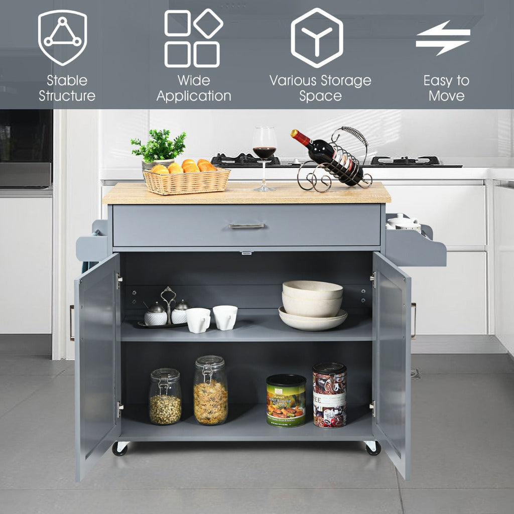 NNECW Kitchen Island Cart with Lockable Rubber Casters for Kitchen-Grey-2