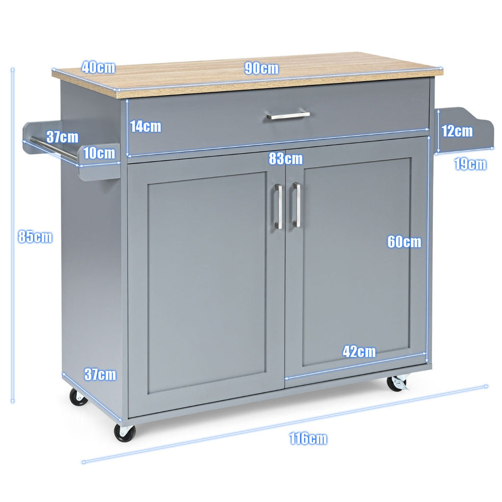 NNECW Kitchen Island Cart with Lockable Rubber Casters for Kitchen-Grey-3