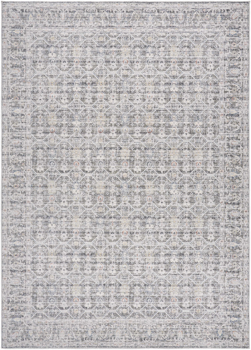 Machine-Woven Polyester Rug – Traditional Medium Pile Area Rug, Slate Blue & Coral
