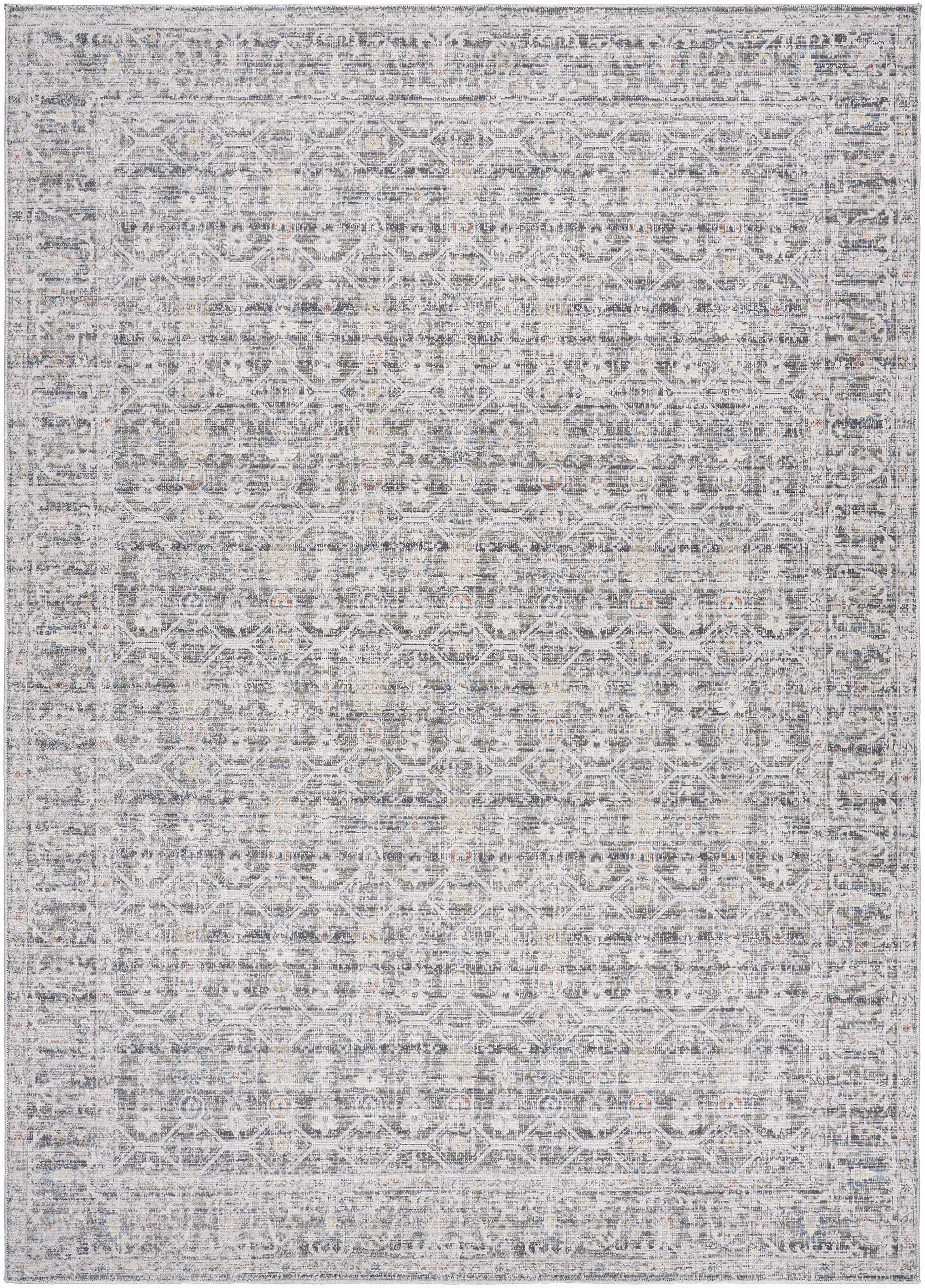 Machine-Woven Polyester Rug – Traditional Medium Pile Area Rug, Slate Blue & Coral