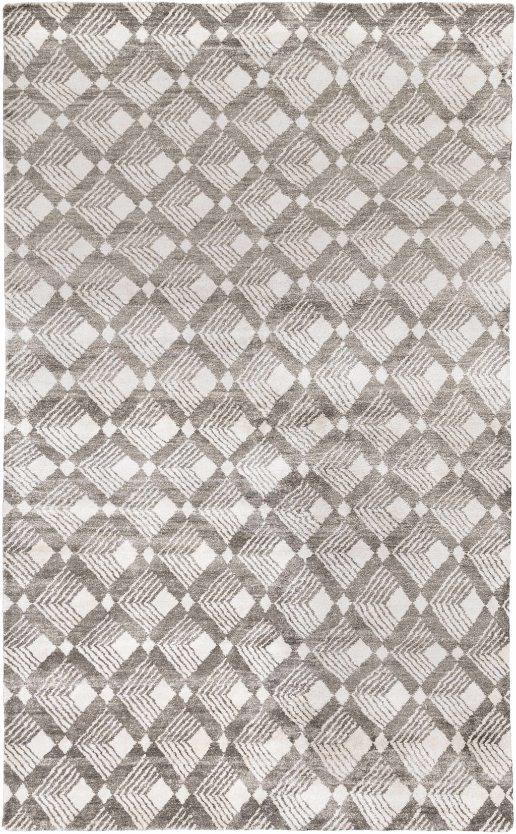 Hand-Knotted Viscose Rug – Contemporary Medium Pile Area Rug, Charcoal & Light Gray