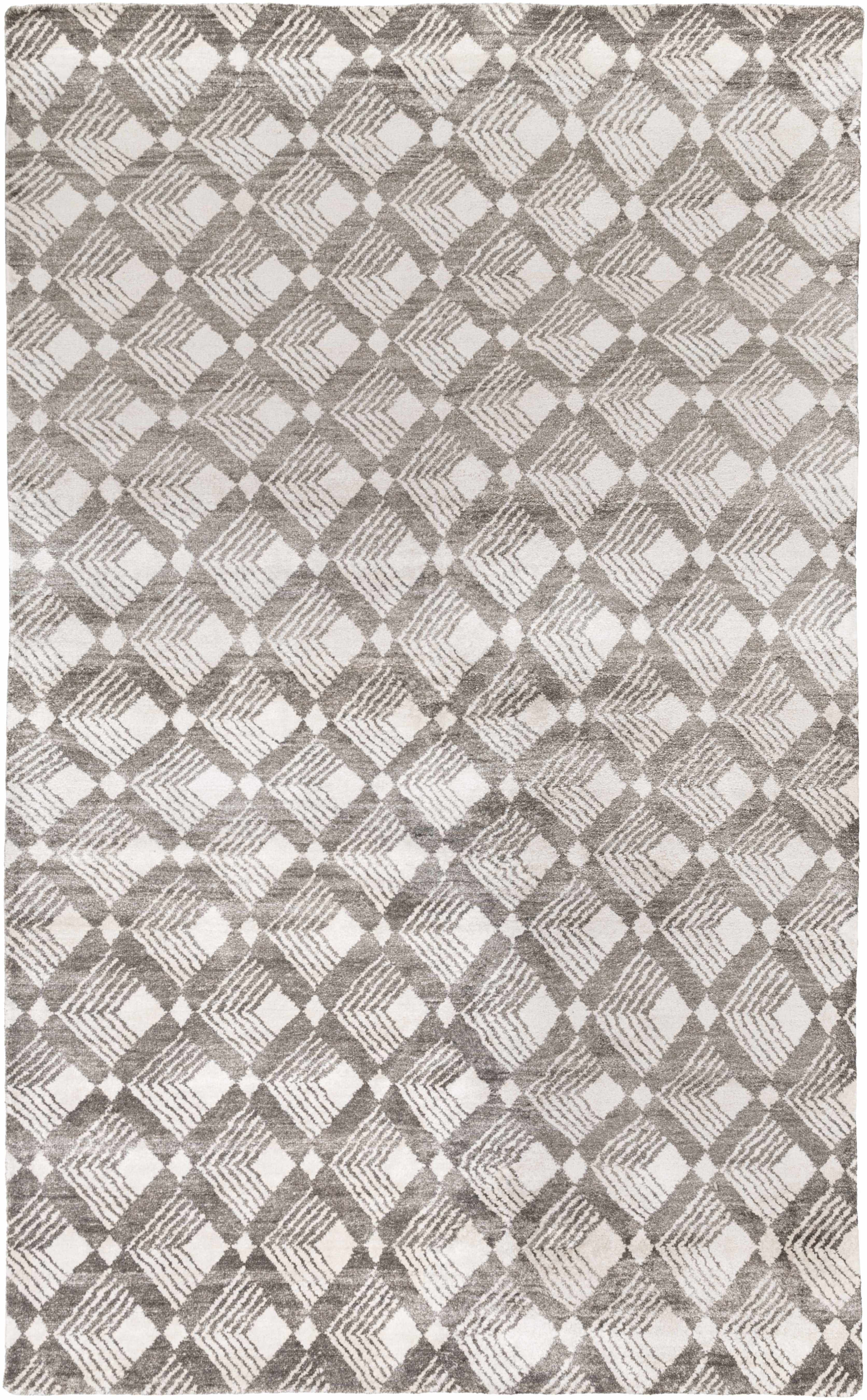 Hand-Knotted Viscose Rug – Contemporary Medium Pile Area Rug, Charcoal & Light Gray