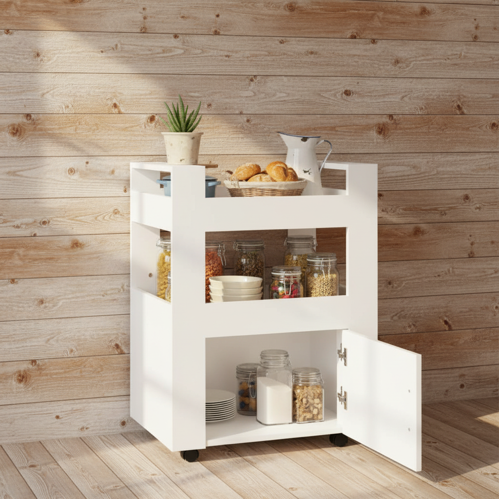 Mobile cart against weathered wood wall