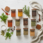 Overhead flat lay with herbs