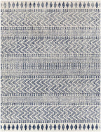 Transitional Light Gray, White & Navy Bohemian Rug – Soft Polypropylene Medium Pile, Made in Turkey