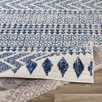Transitional Light Gray, White & Navy Bohemian Rug – Soft Polypropylene Medium Pile, Made in Turkey