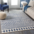 Transitional Light Gray, White & Navy Bohemian Rug – Soft Polypropylene Medium Pile, Made in Turkey