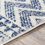Transitional Light Gray, White & Navy Bohemian Rug – Soft Polypropylene Medium Pile, Made in Turkey