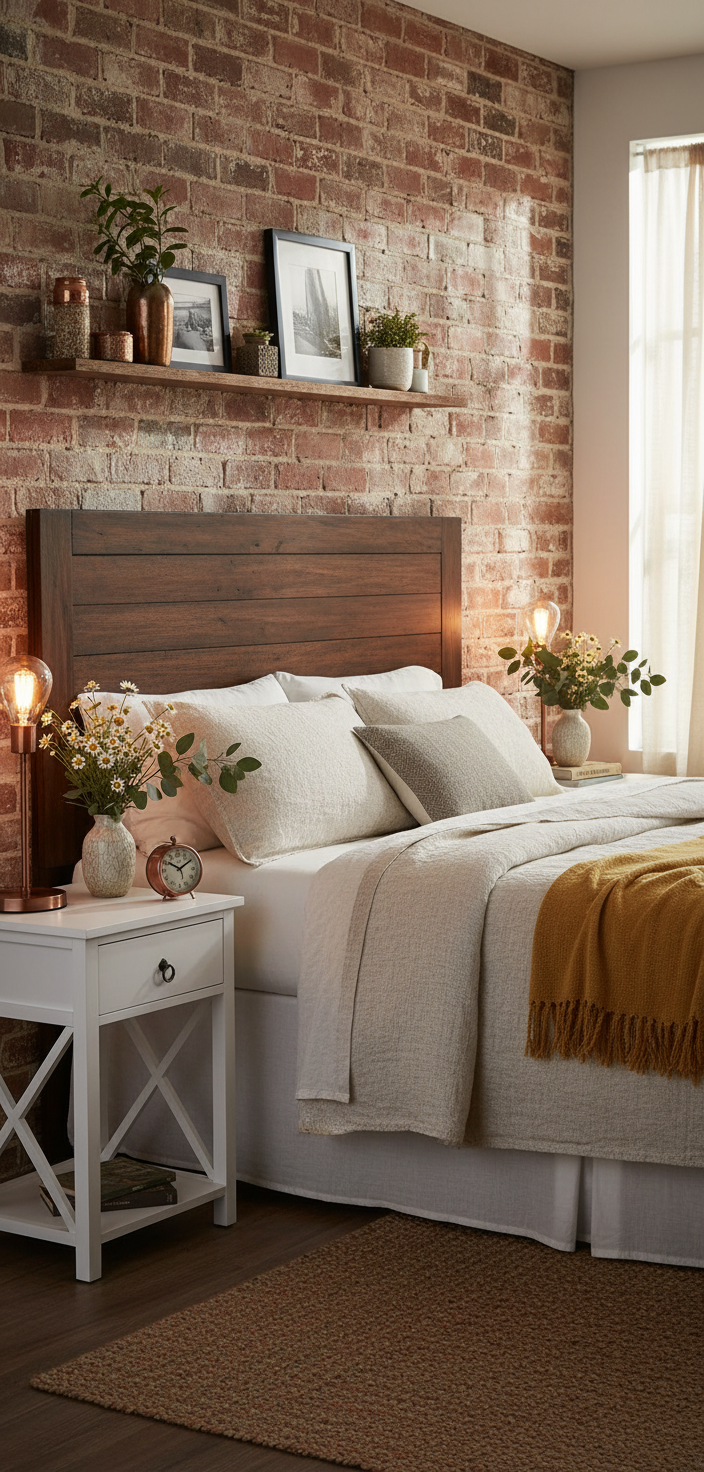 Rustic bedroom with brick
