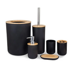 6-Piece Black Bathroom Accessories Set – Modern Plastic Organizer Kit for Stylish Bathrooms