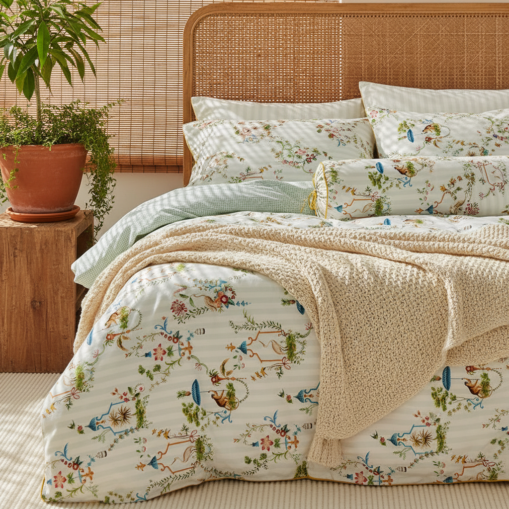 Serene bedroom corner with filtered light