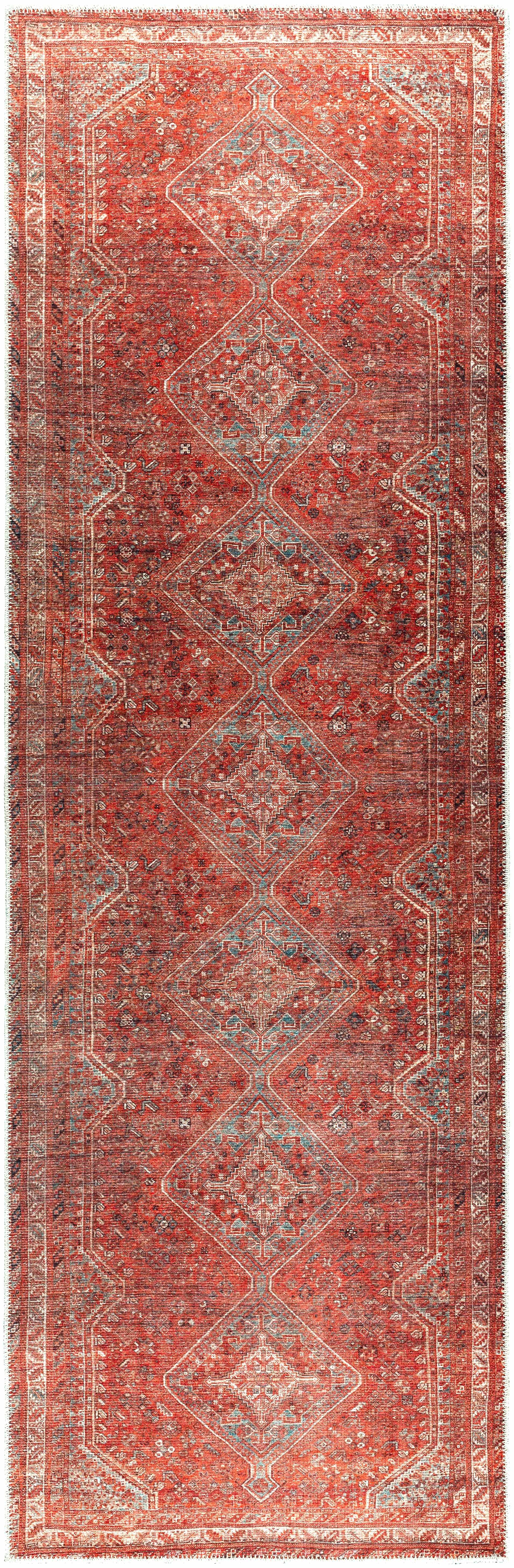 Elegant Traditional Flatweave Rug – Machine Washable, Turkish Craftsmanship, Timeless Black & Rust Design