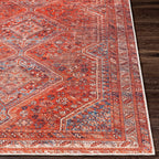 Elegant Traditional Flatweave Rug – Machine Washable, Turkish Craftsmanship, Timeless Black & Rust Design