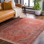 Elegant Traditional Flatweave Rug – Machine Washable, Turkish Craftsmanship, Timeless Black & Rust Design