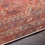 Elegant Traditional Flatweave Rug – Machine Washable, Turkish Craftsmanship, Timeless Black & Rust Design