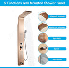 Fossa Stainless Steel Shower Panel Full Set, Dual Flow Overhead Waterfall Shower, Hand Shower, Wall Mount Shower Panel For Bathrooms (Rose Gold)