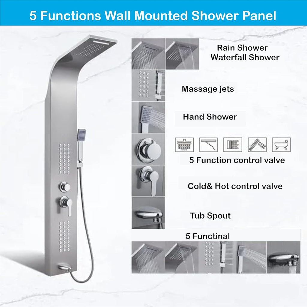 Luxury Silver Multi-Function Shower System – Rainfall, Handheld & Body Jets