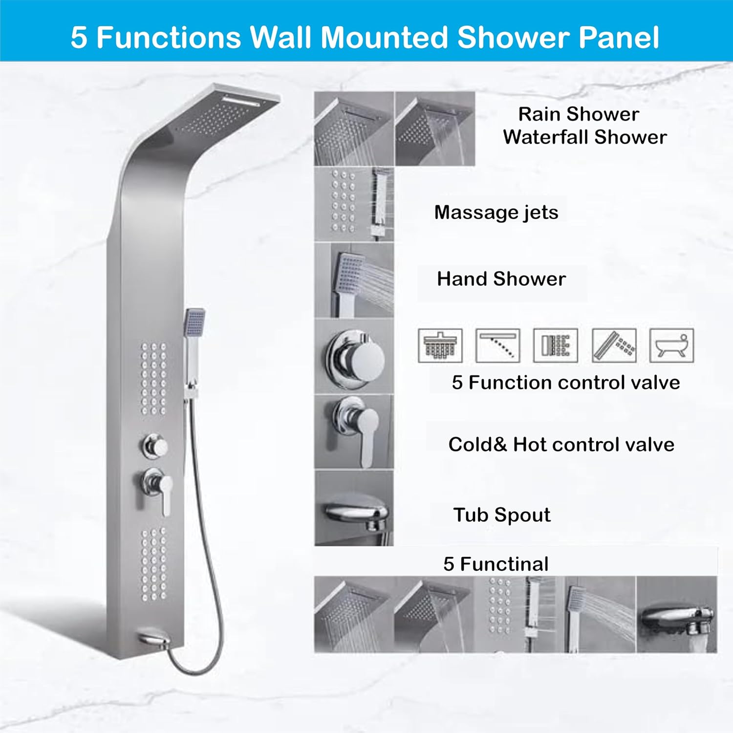 Luxury Silver Multi-Function Shower System – Rainfall, Handheld & Body Jets