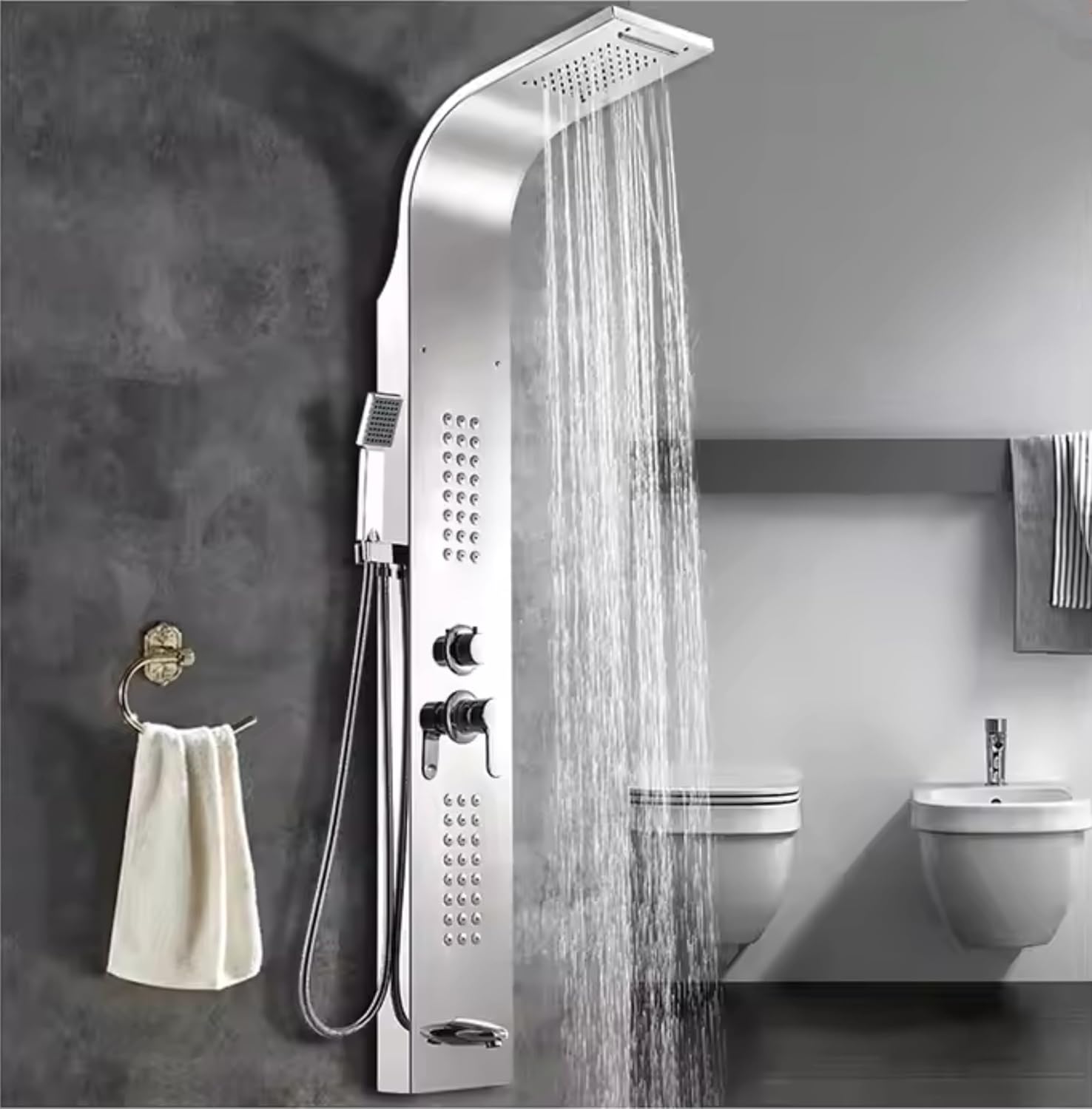 Luxury Silver Multi-Function Shower System – Rainfall, Handheld & Body Jets