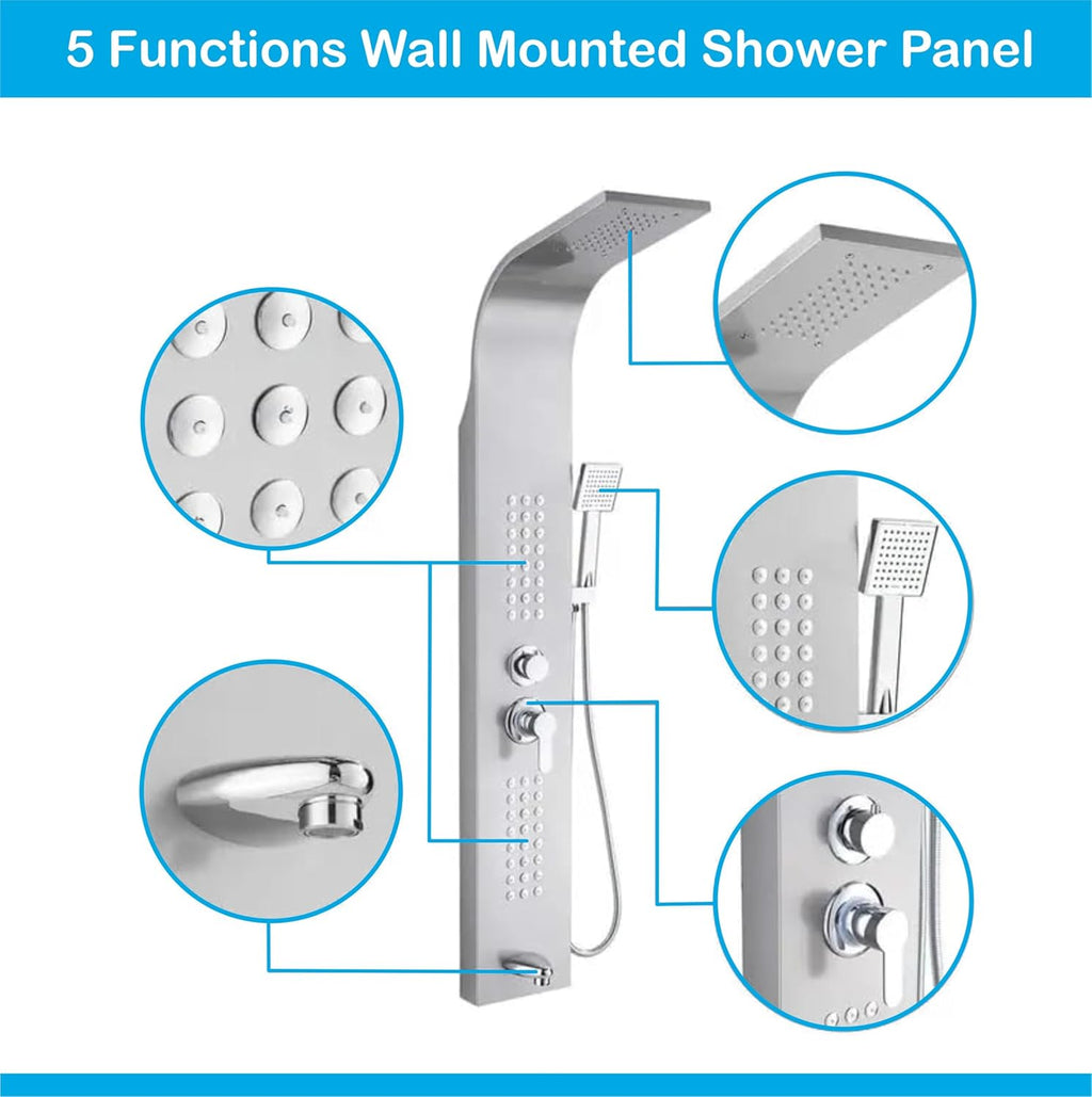 Luxury Silver Multi-Function Shower System – Rainfall, Handheld & Body Jets