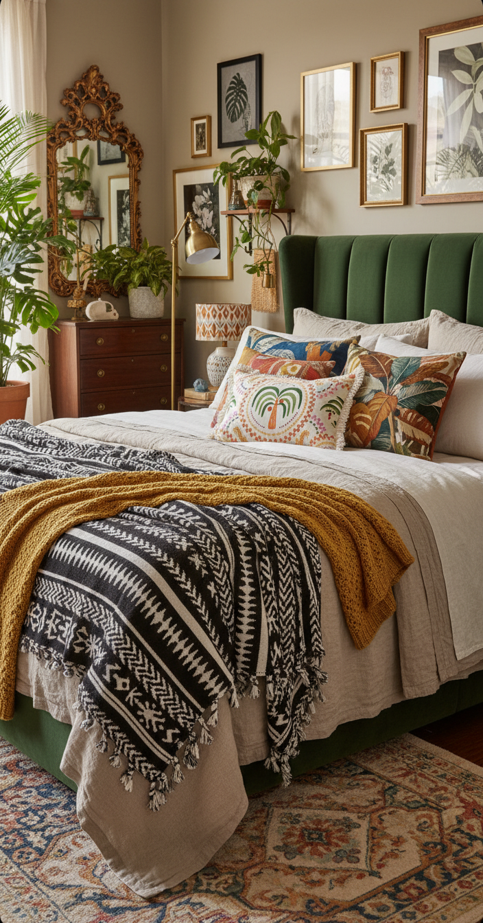 Tropical cushion on bed