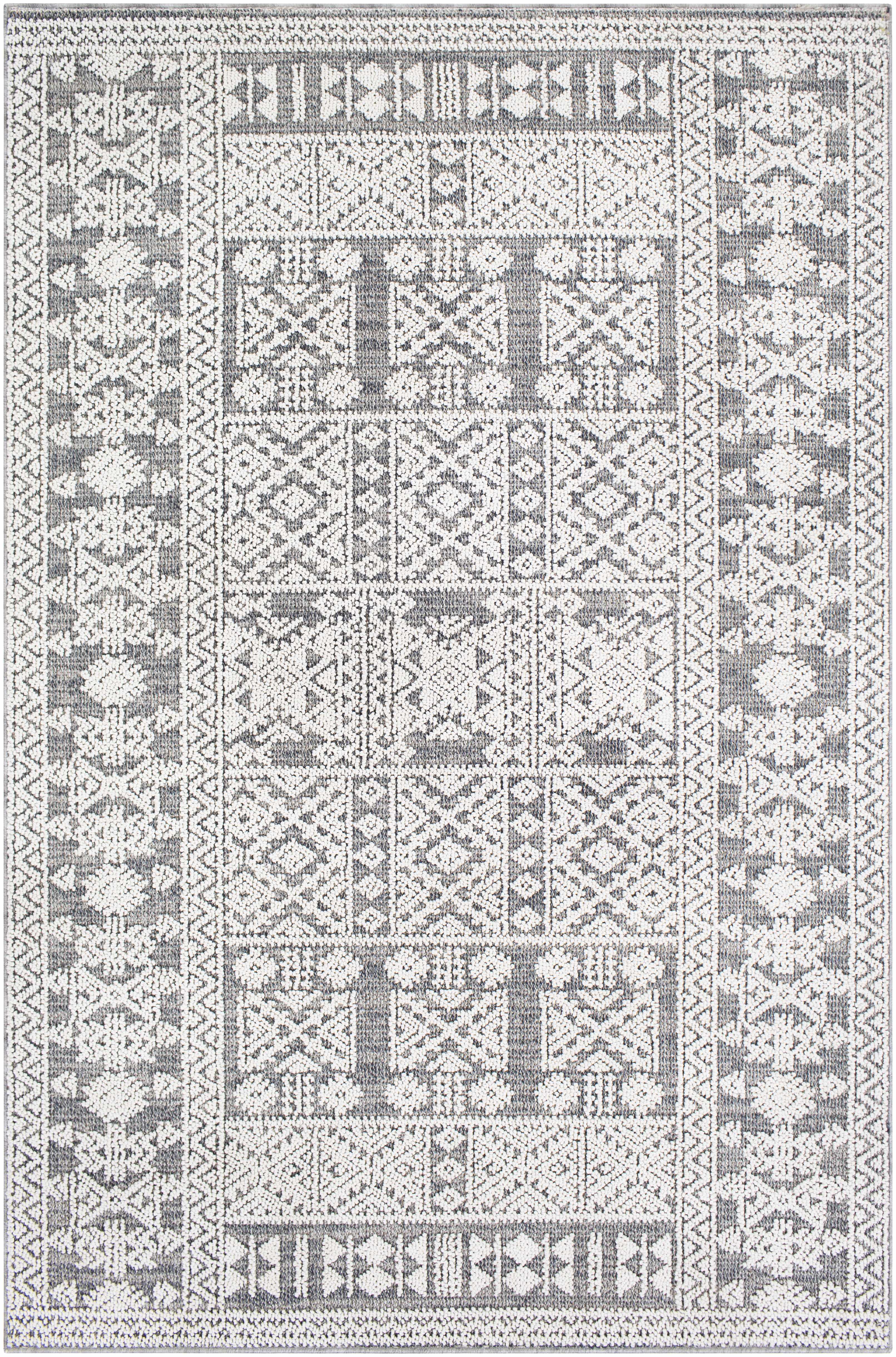 Luxury Transitional & Bohemian Machine-Woven Polypropylene Rug – White, Black, Gray