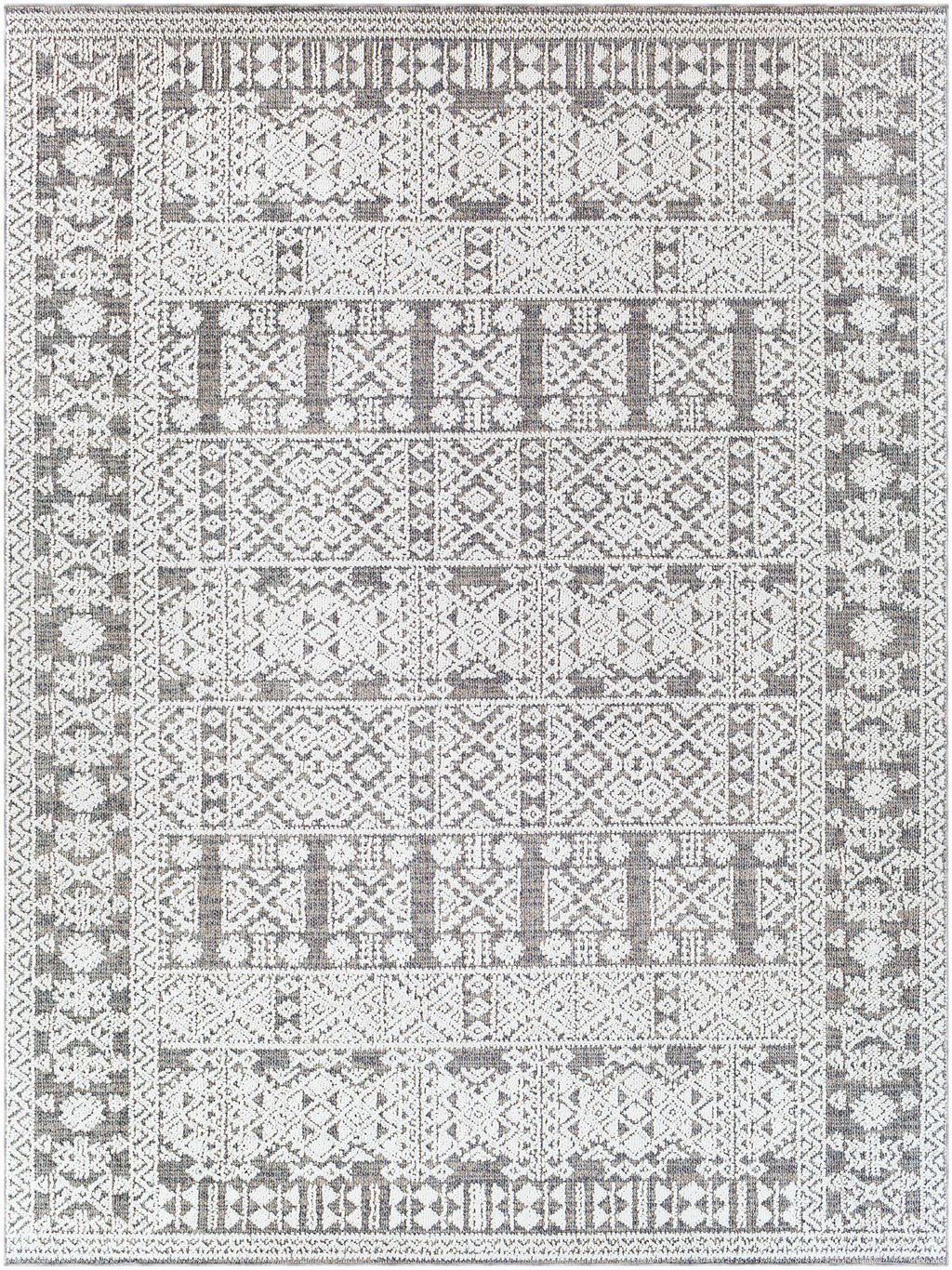 Luxury Transitional & Bohemian Machine-Woven Polypropylene Rug – White, Black, Gray