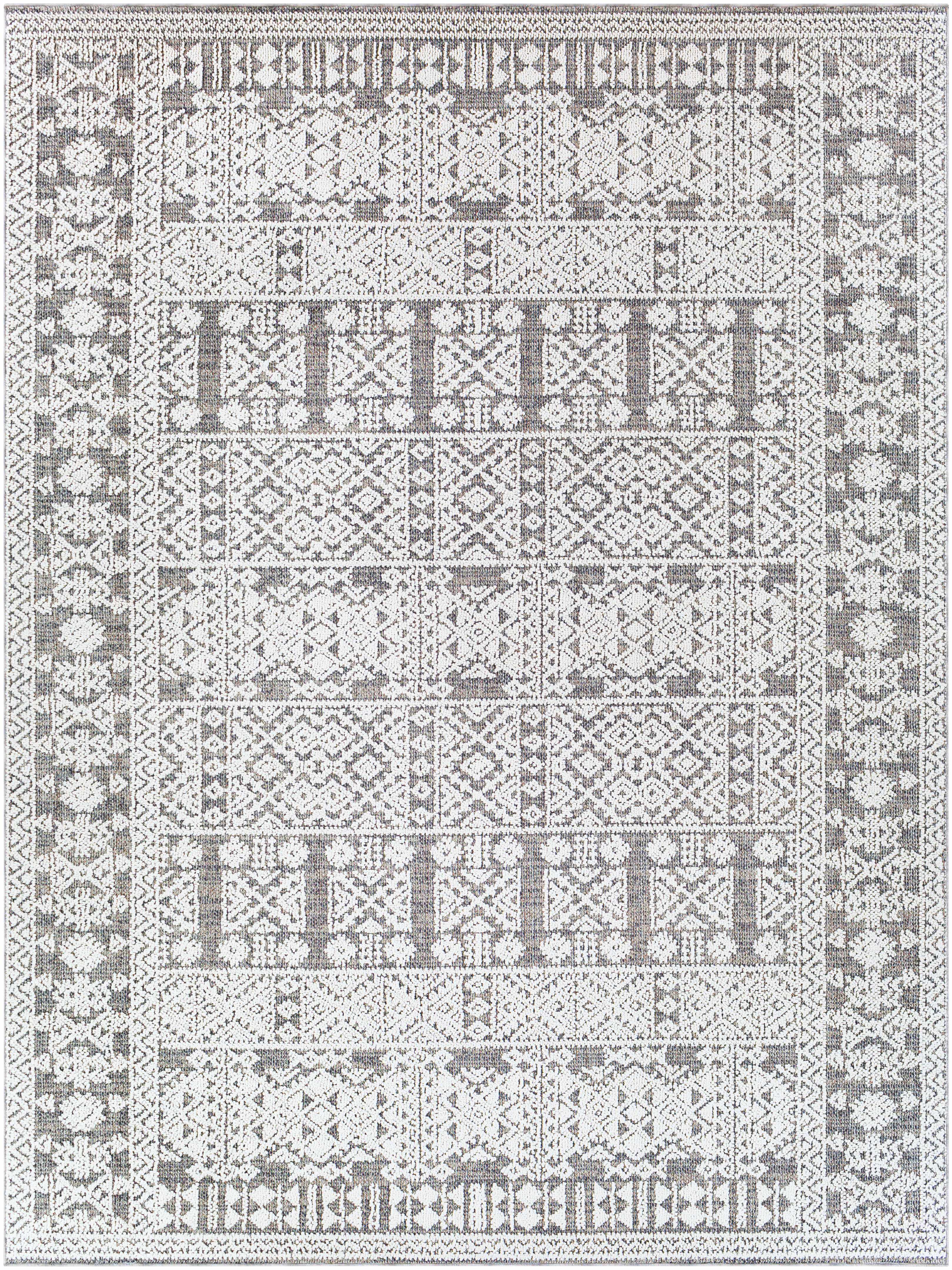 Luxury Transitional & Bohemian Machine-Woven Polypropylene Rug – White, Black, Gray