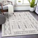 Luxury Transitional & Bohemian Machine-Woven Polypropylene Rug – White, Black, Gray